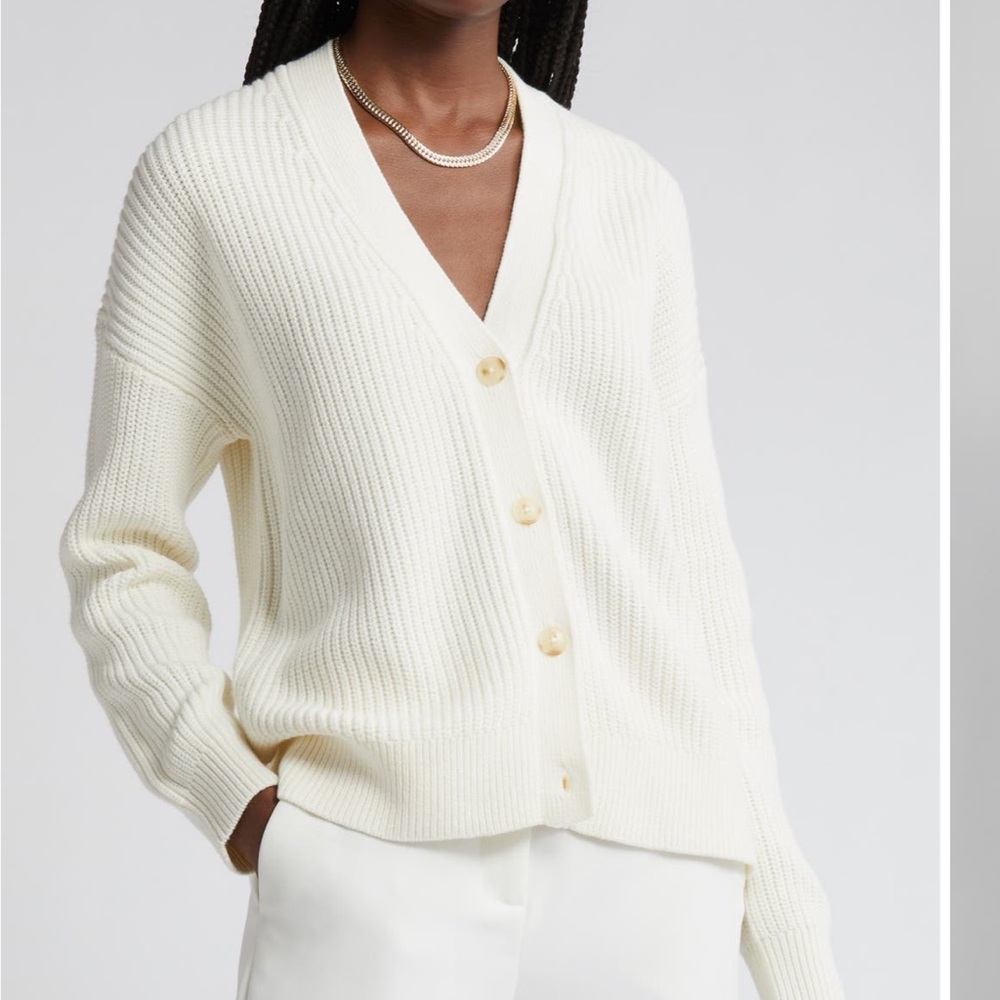 Nordstrom cotton merino oversized ribbed cream cardigan, sz S